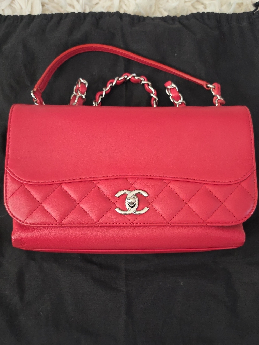CHANEL Red Quilted Flap Shoulder/Crossbody Bag with Silver Hardware